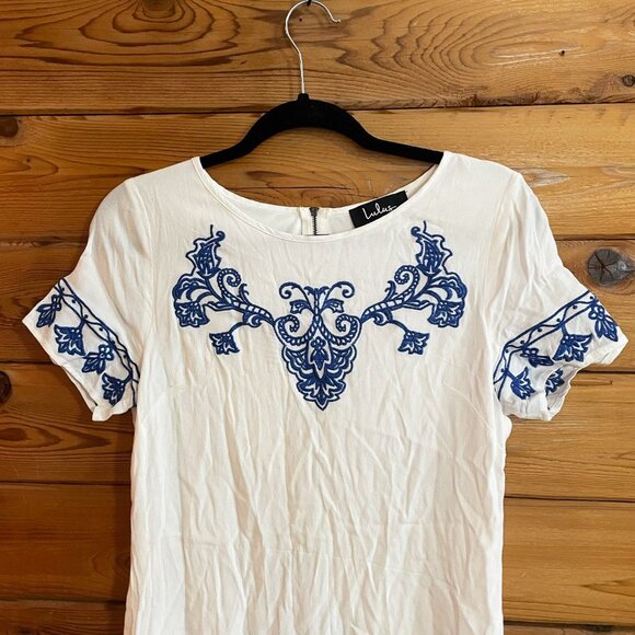 Lulus Tale to tell blue & ivory embroidered dress Medium - Picture 3 of 9
